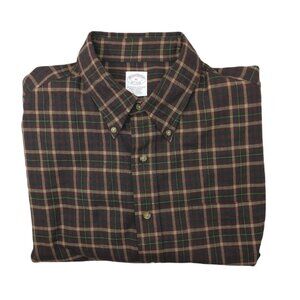 Brooks Brothers Brown and Green Plaid Casual Button Down Shirt